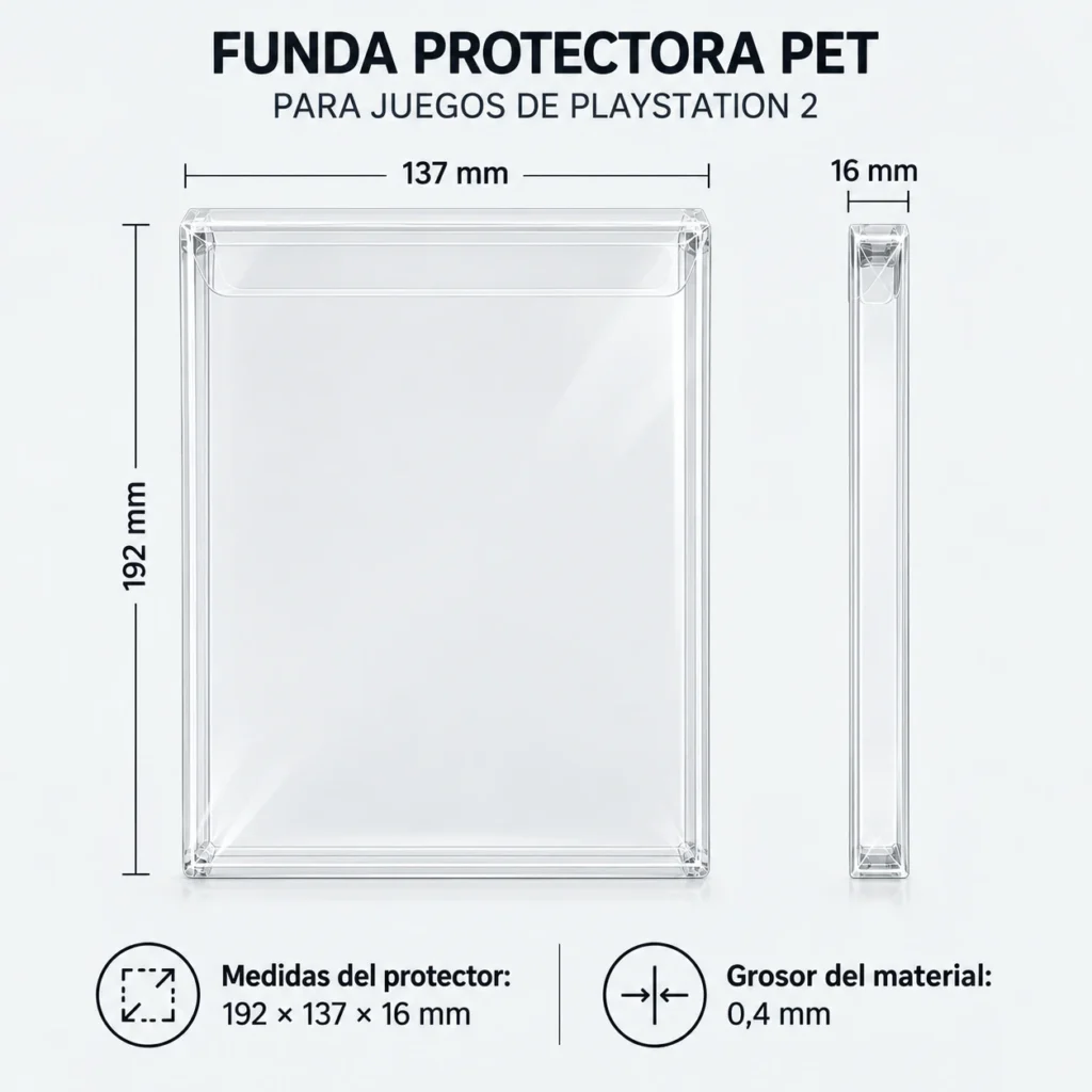 Medidas protector PET Play station 2