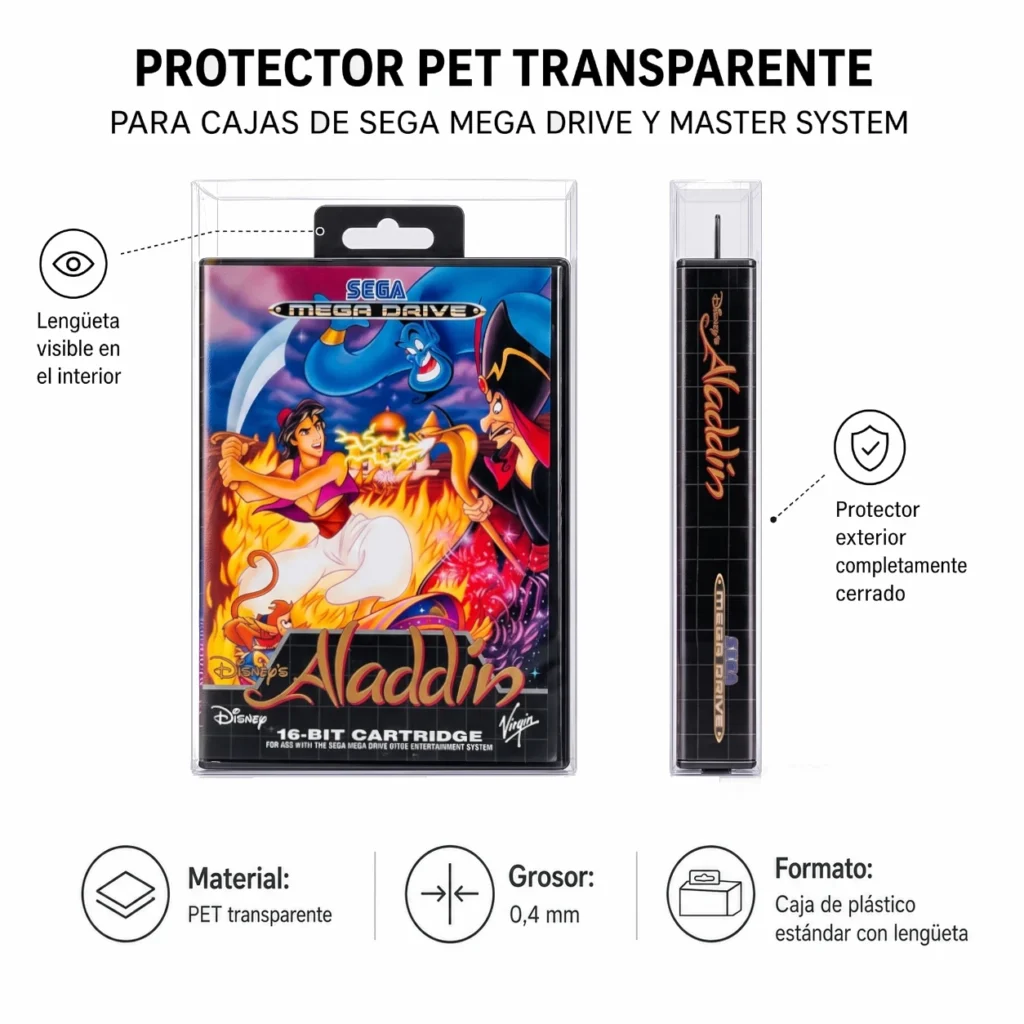 Funda protectora PET para juegos Sega Mega Drive