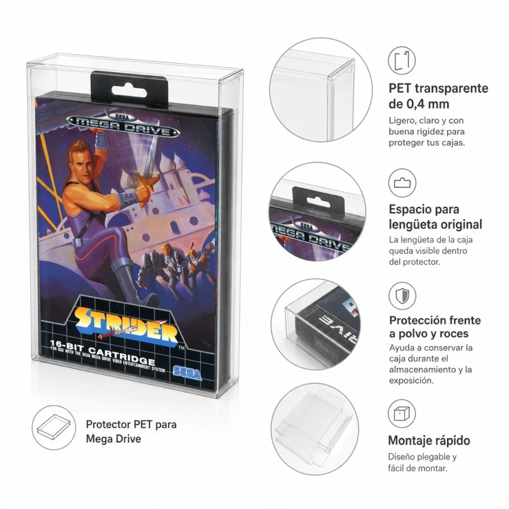 Protector PET transparente de 0,4 mm para Sega Mega Drive