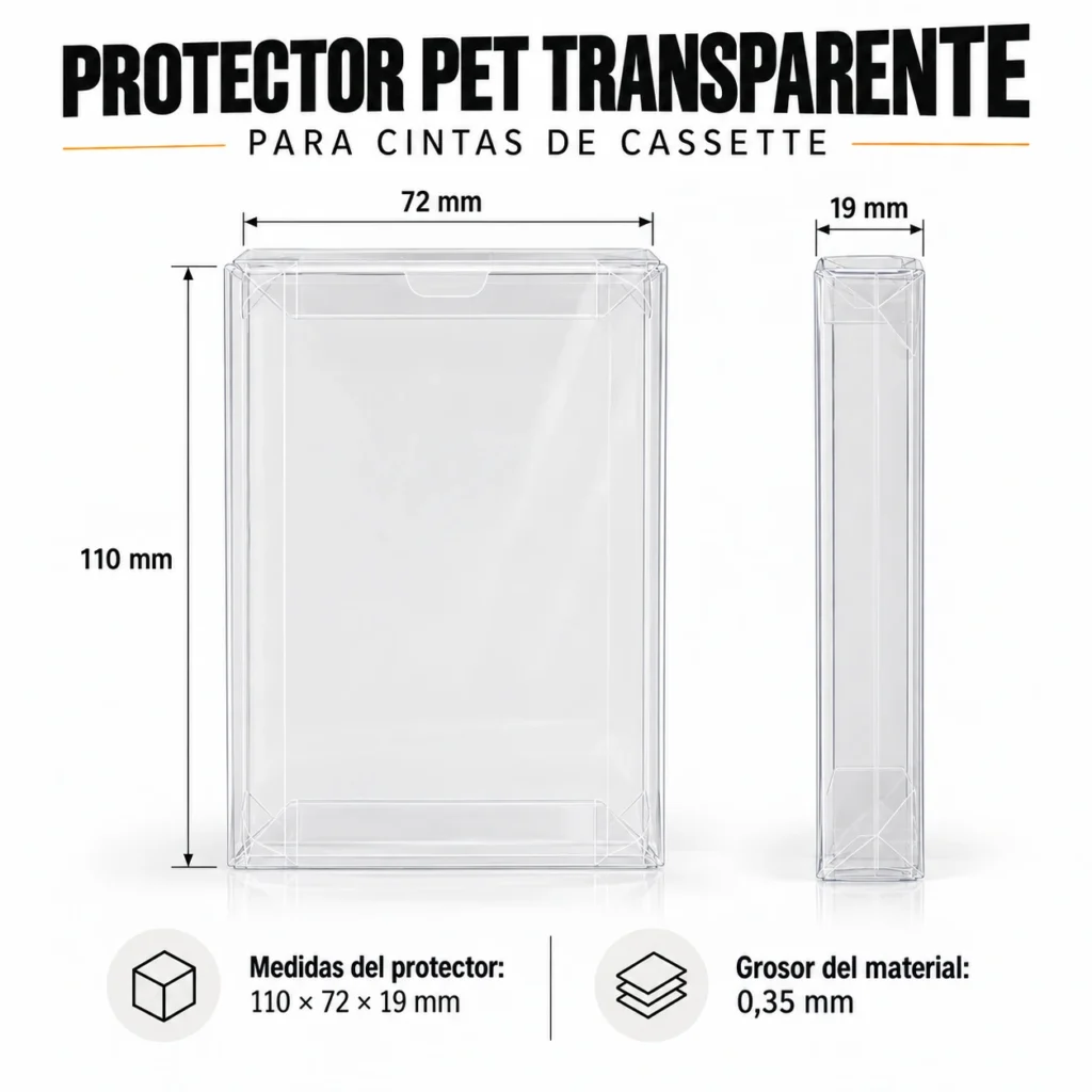 Protector PET transparente para cintas de cassette